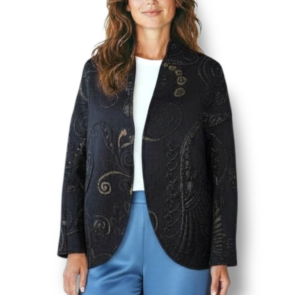 Lafayette 148 New York Black Embroidered Metallic Evening Jacket Size 12 L